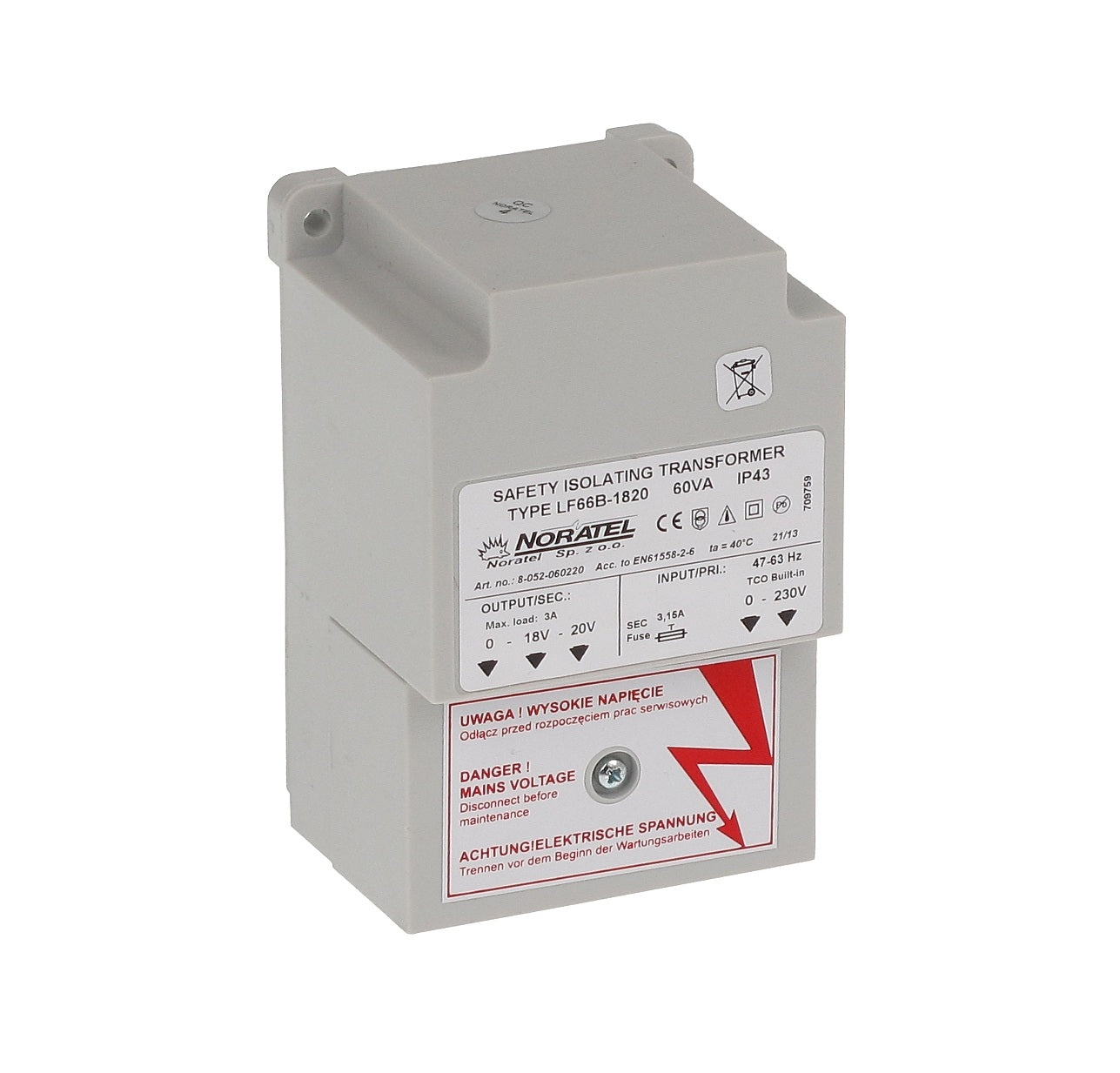 LF66B-1820 Suojattu muuntaja 230V/18-20V AC 60VA