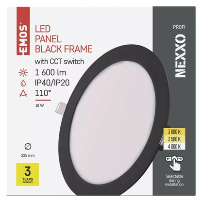 LED-paneeli NEXXO 18W 1600lm – Musta, Ø225mm, IP20, 3000/3500/4000K