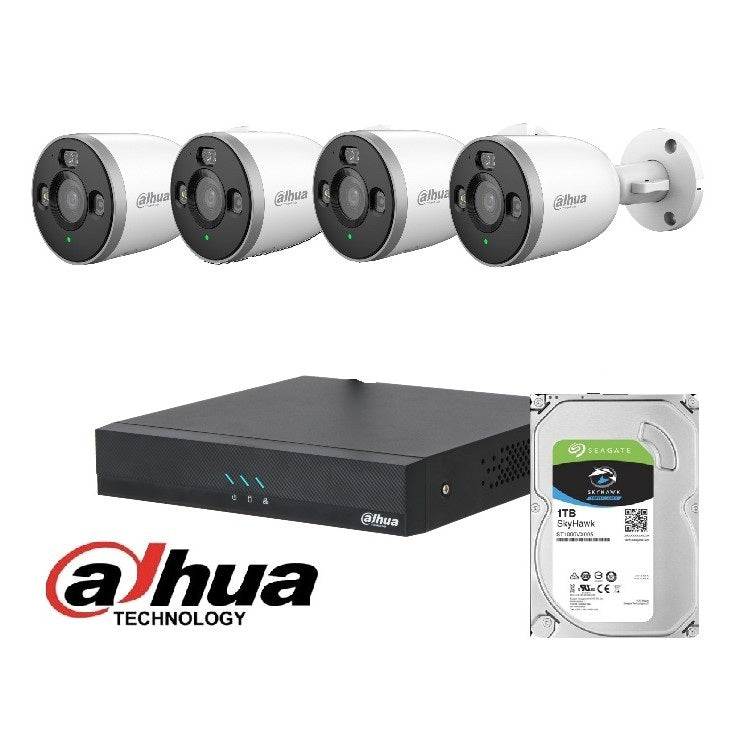 Dahua IP-kameravalvontapaketti 4 kameraa + NVR4208-8P-EI 8-kanavainen PoE tallennin 1TB