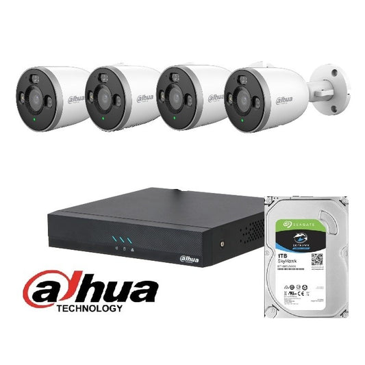 Dahua IP-kameravalvontapaketti 4 kameraa + NVR4208-8P-EI 8-kanavainen PoE tallennin 1TB